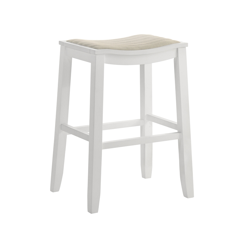 Iyani Coastal Wood Bar Height Bar Stool in White with Dune Cloud Seat- Set of 3