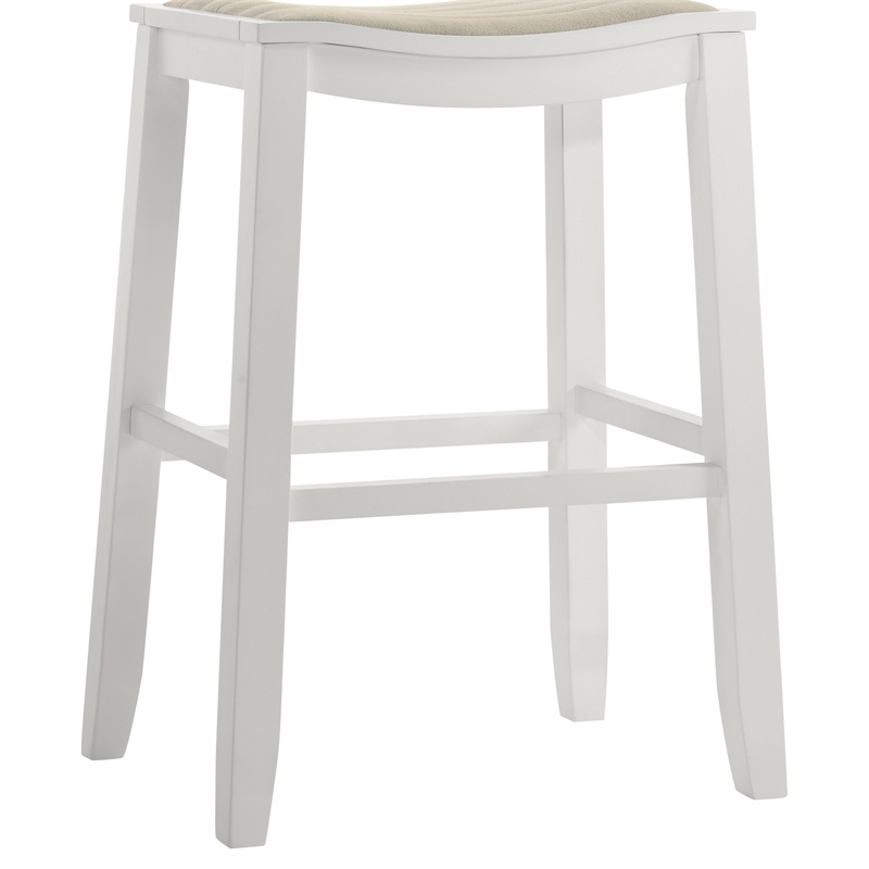 Iyani Coastal Wood Bar Height Bar Stool in White with Dune Cloud Seat- Set of 3
