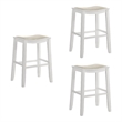 Iyani Coastal Wood Bar Height Bar Stool in White with Dune Cloud Seat- Set of 3