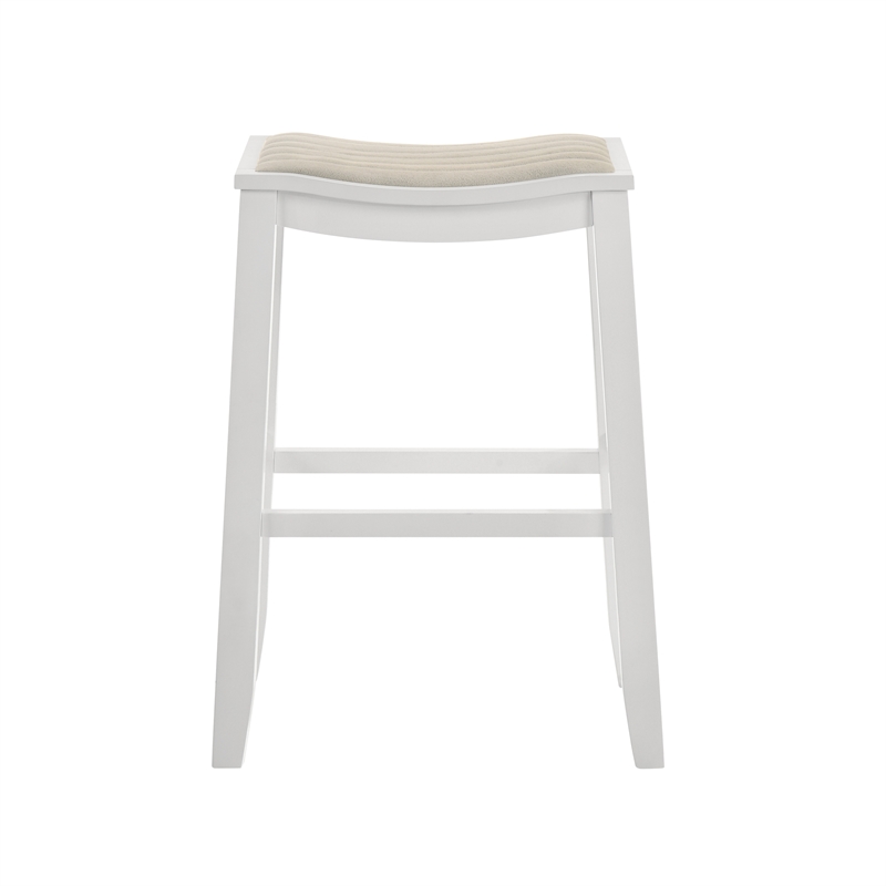 Iyani Wood Bar Height Bar Stool in White with Dune Cloud Fabric Seat - Set of 4