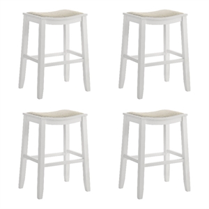 Iyani Wood Bar Height Bar Stool in White with Dune Cloud Fabric Seat - Set of 4