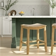 Iyani Wood Counter Height Bar Stool in Amber with Twilight Taupe Seat - Set of 2