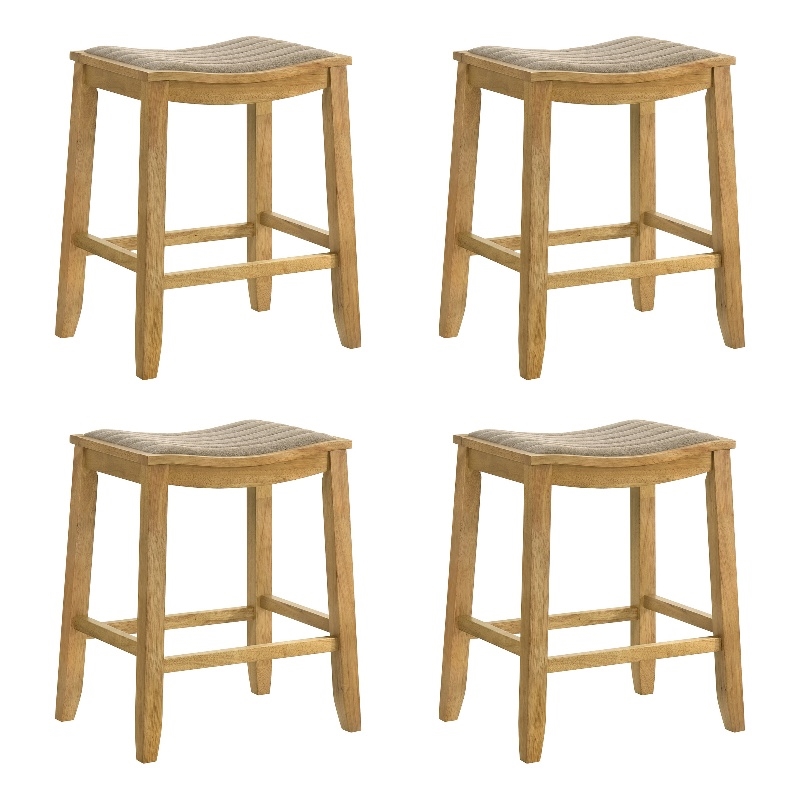 Iyani Wood Counter Height Bar Stool in Amber with Twilight Taupe Seat - Set of 4