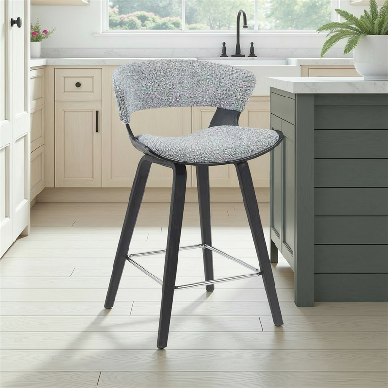 Jagger Counter Height Bar Stool in Black Brushed Wood Veneer/Gravel Grey Seat