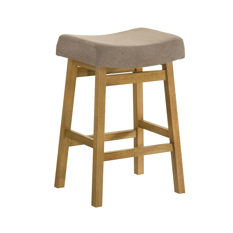 Lenon Wood Counter Height Kitchen Bar Stool in Amber with Taupe Seat - Set of 2