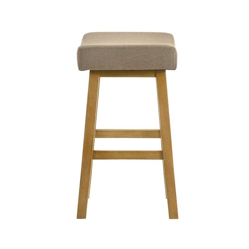 Lenon Wood Counter Height Kitchen Bar Stool in Amber with Taupe Seat - Set of 2