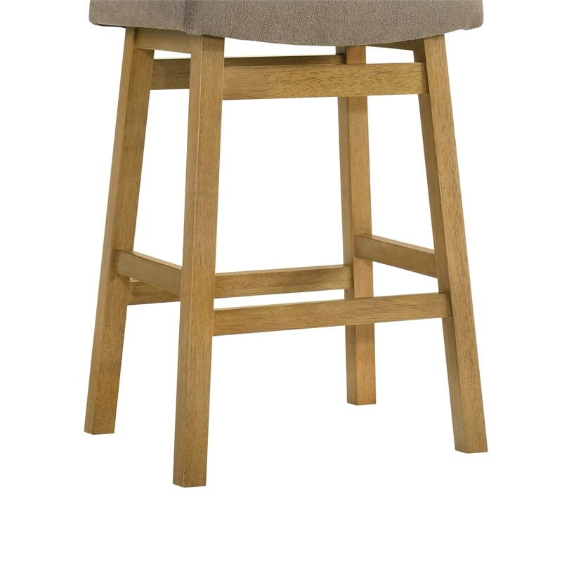 Lenon Wood Counter Height Kitchen Bar Stool in Amber with Taupe Seat - Set of 2