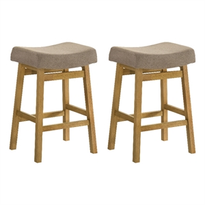 Lenon Wood Counter Height Kitchen Bar Stool in Amber with Taupe Seat - Set of 2