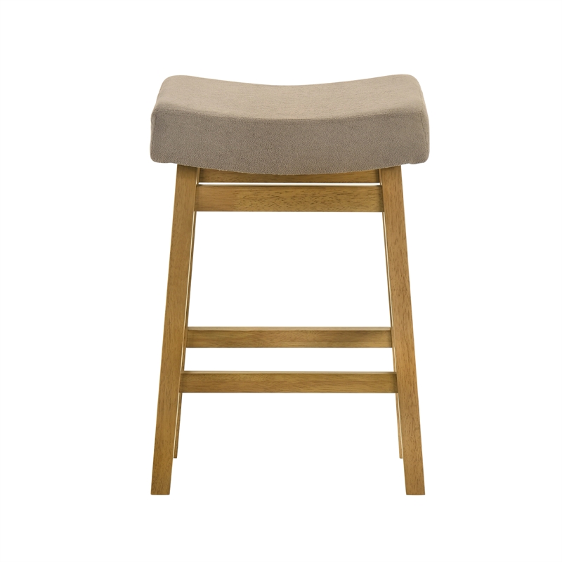Lenon Wood Counter Height Kitchen Bar Stool in Amber with Taupe Seat - Set of 3