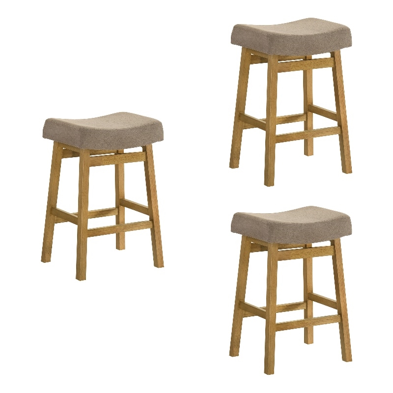 Lenon Wood Counter Height Kitchen Bar Stool in Amber with Taupe Seat - Set of 3