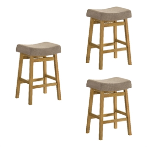 Lenon Wood Counter Height Kitchen Bar Stool in Amber with Taupe Seat - Set of 3