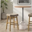 Lenon Wood Bar Height Kitchen Bar Stool in Amber with Taupe Seat - Set of 3