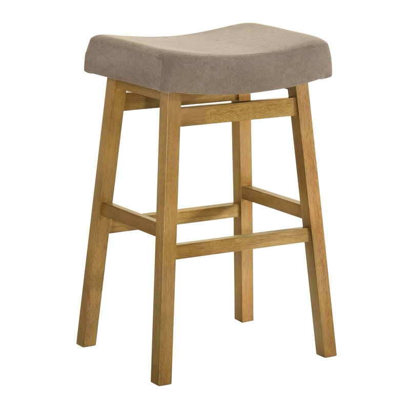 Lenon Wood Bar Height Kitchen Bar Stool in Amber with Taupe Seat - Set of 3
