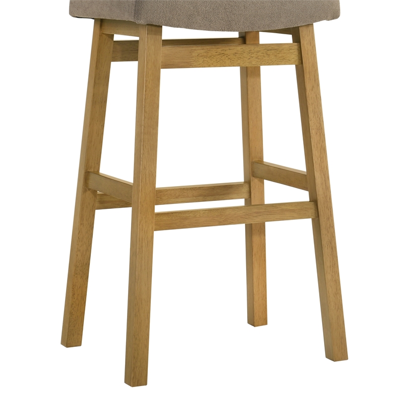 Lenon Wood Bar Height Kitchen Bar Stool in Amber with Taupe Seat - Set of 3