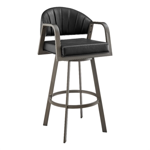 Marcie 26&quot Swivel Counter Stool in Mineral Finish and Vintage Black Faux Leather