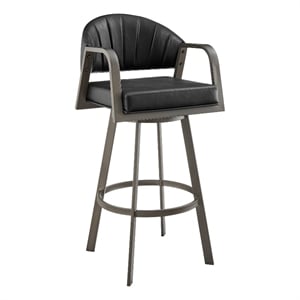 Marcie 30&quot Swivel Bar Stool in Mineral Finish and Vintage Black Faux Leather
