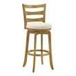 Melindra Swivel Wood Bar Height Bar Stool in Amber Glow with White Boucle Seat
