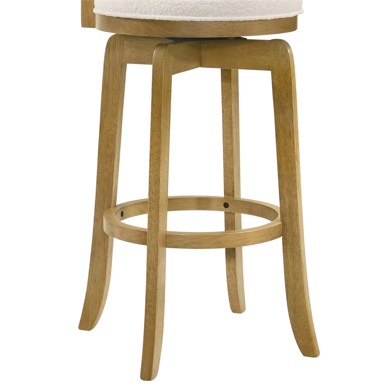Melindra Swivel Wood Bar Height Bar Stool in Amber with White Boucle - Set of 2