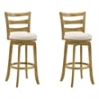 Melindra Swivel Wood Bar Height Bar Stool in Amber with White Boucle - Set of 2