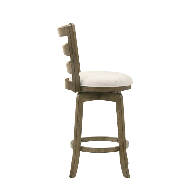 Melindra Swivel Wood Counter Height Bar Stool in Putty Brown with White Seat