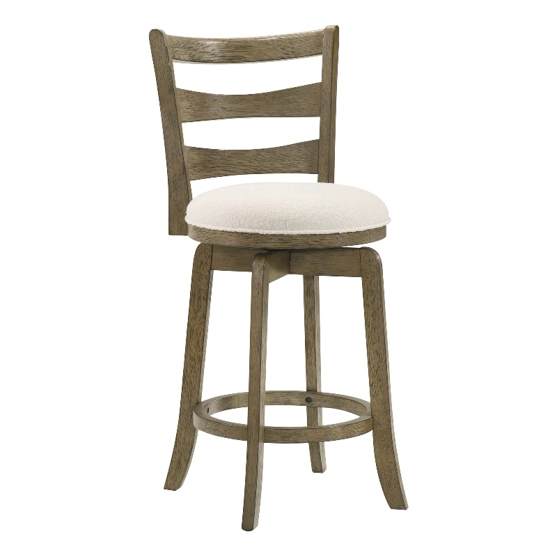 Melindra Swivel Wood Counter Height Bar Stool in Putty Brown with White Seat