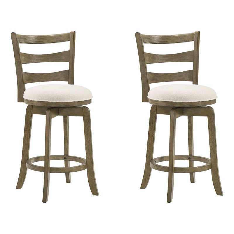 Melindra Swivel Wood Counter Height Bar Stool in Putty Brown/White - Set of 2