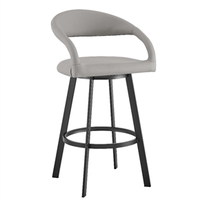 Ramona 30&quot Swivel Bar Stool with Matte Black Iron and Light Gray Faux Leather
