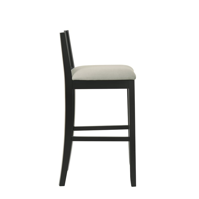 Ren 26 in. Matte Black Counter Height Rubberwood Barstool with Fog Fabric Seat