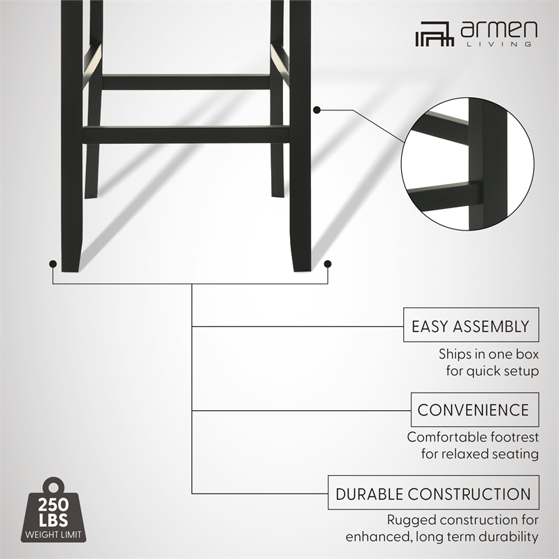 Ren 30 in. Matte Black Bar Height Rubberwood Barstool with Fog Fabric Seat
