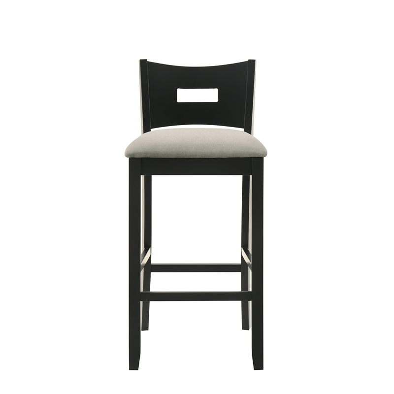 Ren 30 in. Matte Black Bar Height Rubberwood Barstool with Fog Fabric Seat