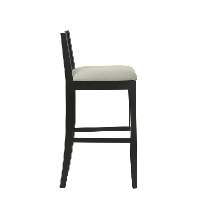 Ren 30 in. Matte Black Bar Height Rubberwood Barstool with Fog Fabric Seat