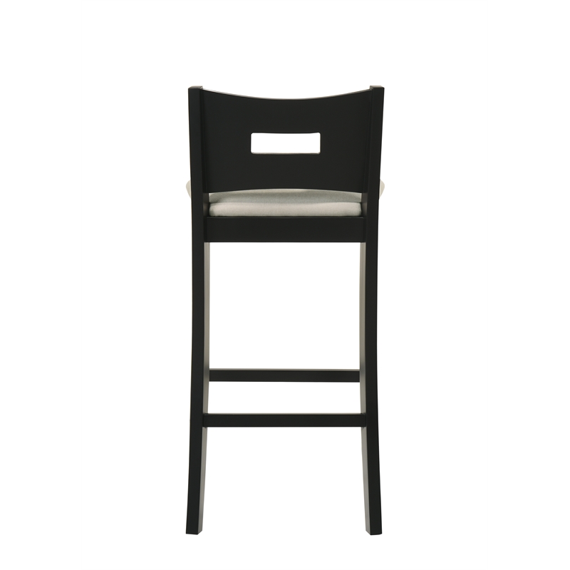Ren 30 in. Matte Black Bar Height Rubberwood Barstool with Fog Fabric Seat