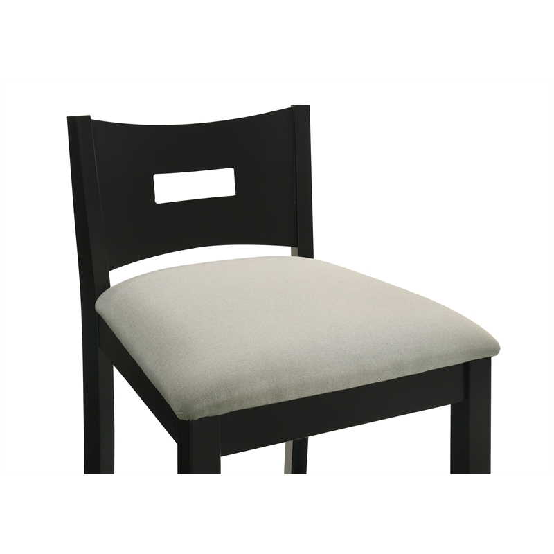 Ren 30 in. Matte Black Bar Height Rubberwood Barstool with Fog Fabric Seat