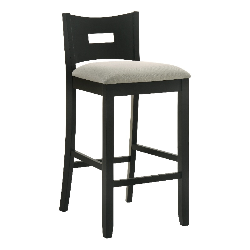 Ren 30 in. Matte Black Bar Height Rubberwood Barstool with Fog Fabric Seat