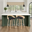 Sonia Swivel Counter Height Bar Stool with Black Seat and Oak Wood- Set of 2
