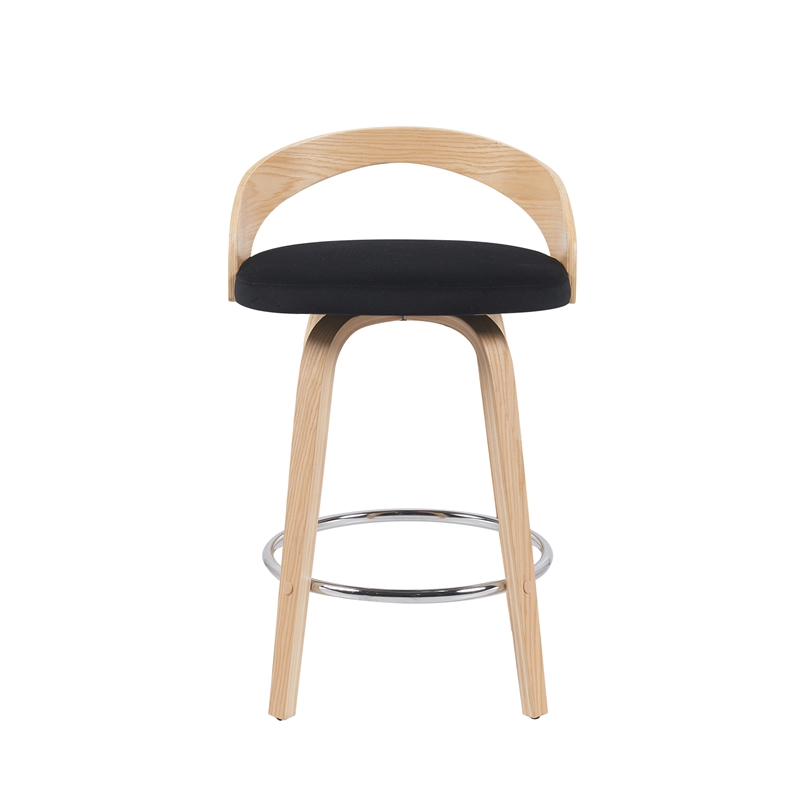 Sonia Swivel Counter Height Bar Stool with Black Seat and Oak Wood- Set of 2