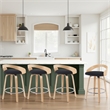 Sonia Swivel Counter Height Bar Stool with Black Seat and Oak Wood- Set of 4