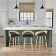 Sonia Swivel Counter Height Bar Stool with Black Seat and Oak Wood- Set of 4