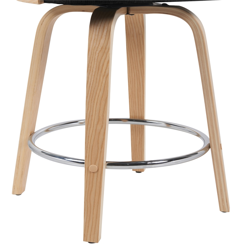 Sonia Swivel Counter Height Bar Stool with Black Seat and Oak Wood- Set of 4