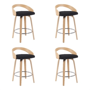 Sonia Swivel Counter Height Bar Stool with Black Seat and Oak Wood- Set of 4