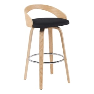 Sonia Swivel Bar Height Stool with Black Upholstered Seat and Oak Wood Finish
