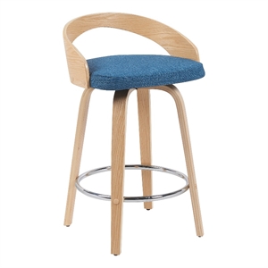 Sonia Swivel Counter Height Bar Stool with Blue Upholstered Seat/Oak Wood Finish
