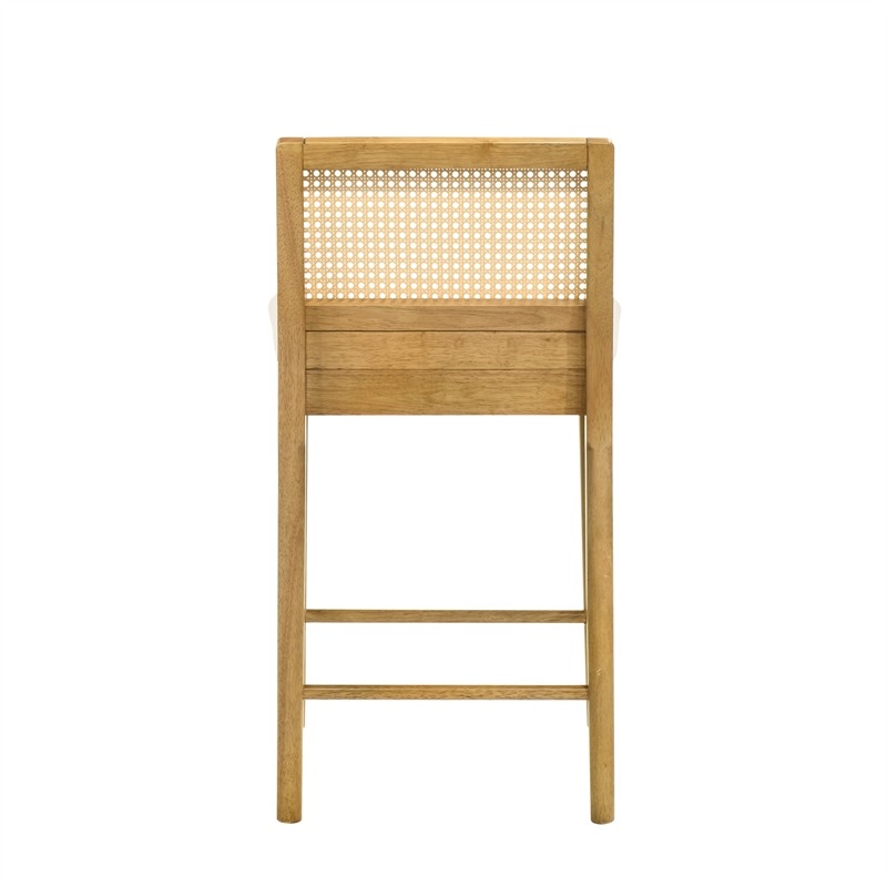Tobias Wood Counter Height Kitchen Bar Stool in Amber/White Boucle - Set of 4