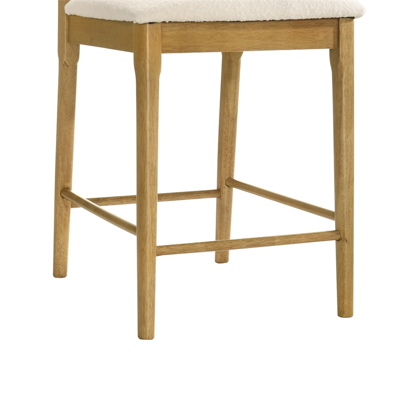 Tobias Wood Counter Height Kitchen Bar Stool in Amber/White Boucle - Set of 4