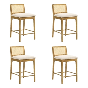 Tobias Wood Counter Height Kitchen Bar Stool in Amber/White Boucle - Set of 4
