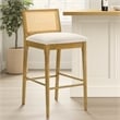 Tobias Wood Bar Height Kitchen Bar Stool in Amber Glow with White Boucle Seat