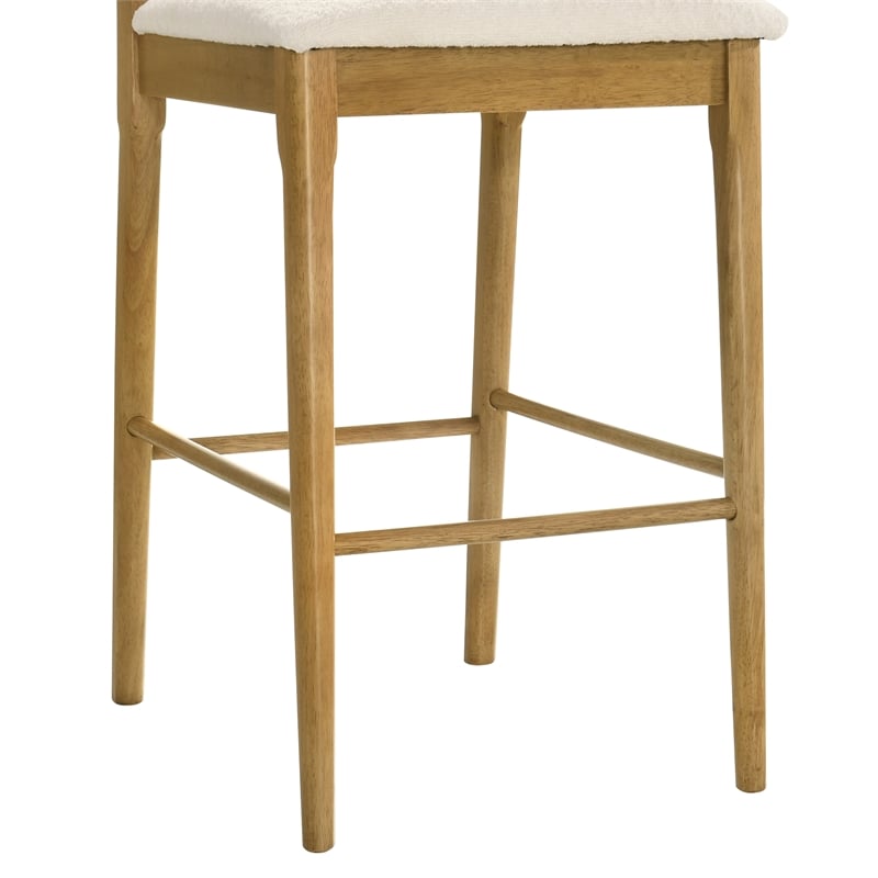 Tobias Wood Bar Height Kitchen Bar Stool in Amber Glow with White Boucle Seat