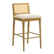 Tobias Wood Bar Height Kitchen Bar Stool in Amber with White Boucle - Set of 4