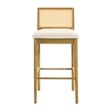 Tobias Wood Bar Height Kitchen Bar Stool in Amber with White Boucle - Set of 4