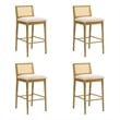 Tobias Wood Bar Height Kitchen Bar Stool in Amber with White Boucle - Set of 4